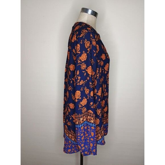 Pleione Blouse Womens Size XL Dark Blue Orange Floral Long Sleeve Anthro - Picture 2 of 10